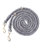 Gray Heavy-duty braided rope dog leash with adjustable metal rings and two heavy-duty clips